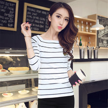 Autumn New Bottoming T Shirt Long Sleeve Slash Neck Striped T-shirt  hot  Women Tops Fashion Casual T Shirts 31800 SM6