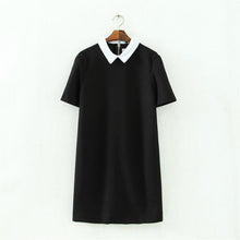 Autumn New Women Square Cololar Dress Black Short Sleeve Plus Size Straight Preppy Style Solid Vestidos 70034 SM6