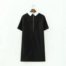 Autumn New Women Square Cololar Dress Black Short Sleeve Plus Size Straight Preppy Style Solid Vestidos 70034 SM6