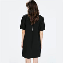 Autumn New Women Square Cololar Dress Black Short Sleeve Plus Size Straight Preppy Style Solid Vestidos 70034 SM6