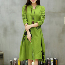 Autumn New long section dress  Women Dresses Ethnic Style Vestidos Long Sleeve Retro Print Linen Loose Casual Vestido 31778 SM6