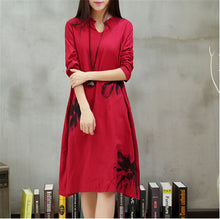 Autumn New long section dress  Women Dresses Ethnic Style Vestidos Long Sleeve Retro Print Linen Loose Casual Vestido 31778 SM6