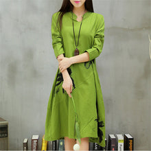 Autumn New long section dress  Women Dresses Ethnic Style Vestidos Long Sleeve Retro Print Linen Loose Casual Vestido 31778 SM6