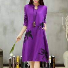 Autumn New long section dress  Women Dresses Ethnic Style Vestidos Long Sleeve Retro Print Linen Loose Casual Vestido 31778 SM6