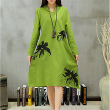 Autumn New long section dress  Women Dresses Ethnic Style Vestidos Long Sleeve Retro Print Linen Loose Casual Vestido 31778 SM6