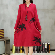 Autumn New long section dress  Women Dresses Ethnic Style Vestidos Long Sleeve Retro Print Linen Loose Casual Vestido 31778 SM6