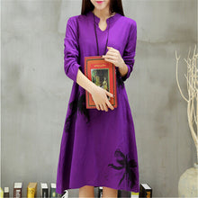 Autumn New long section dress  Women Dresses Ethnic Style Vestidos Long Sleeve Retro Print Linen Loose Casual Vestido 31778 SM6