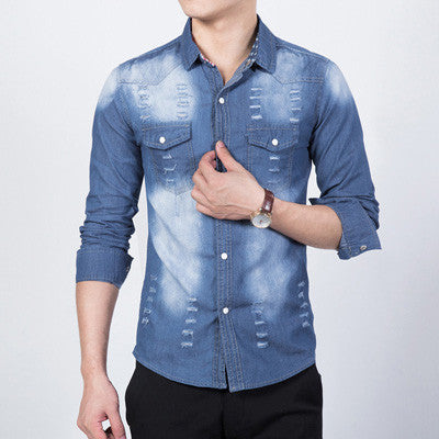 Men Denim Shirts Shirts Men Denim Jeans Casual Slim Fits SM6