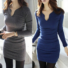 Slim All-match V-neck Long-sleeve Bodycon Pencil Women Mini Dress SM6