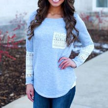 long-sleeved t shirt casual sexy lace pocket women Crochet t shirt  Knitted Slim Top t-shirt plus size SM6