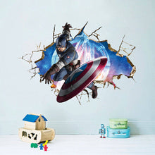 Avengers 3D Through Wall Stickers Decals Art for kids room living room Nursery Captain America WallPaper Cartoon Poster PVC & SM6
