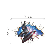 Avengers 3D Through Wall Stickers Decals Art for kids room living room Nursery Captain America WallPaper Cartoon Poster PVC & SM6