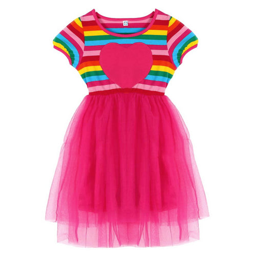 BOBORA Kids Baby Girl Toddler Rainbow Striped Tutu Dresses Girls Top Party Dress Outfit Clothes SM6