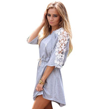 BOHO Women's Casual Short Shirt Dress Belted Short Sleeve V-Neck Beach Dresses SM6