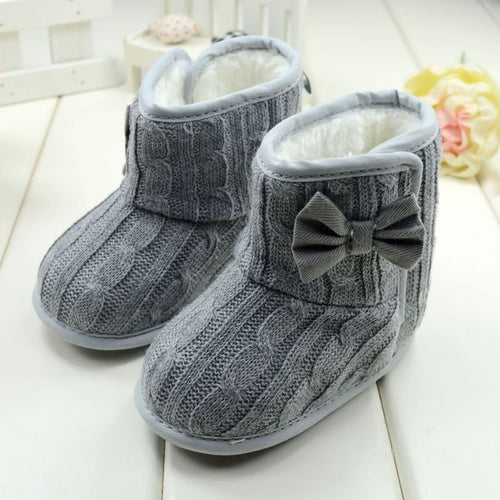 Baby Girl Boy Snow Boots Knit Bowknot Faux Fleece Soft Sole Kids Woolen Yam Knit Fur 3-18 Months SM6