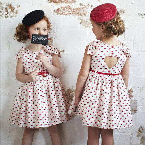 Baby Girls 2-7Y Bowknot Love Peach Heart Tutu Princess Dress Kids Backless Chiffon Dresses SM6