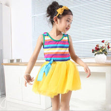 Baby Girls Puffy Dress Dancing Clothes Princess Tutu Rainbow Striped Dresses Kids Clothing SM6
