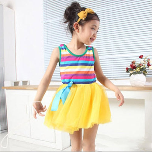 Baby Girls Puffy Dress Dancing Clothes Princess Tutu Rainbow Striped Dresses Kids Clothing SM6