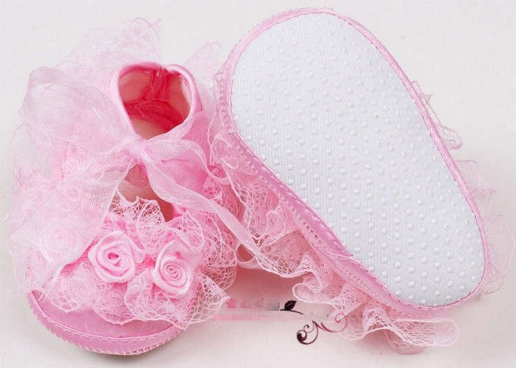 Baby Girls First Walkers Pink Flowers Lace born Baby Shoes Soft Sole 2 Colors  SM6