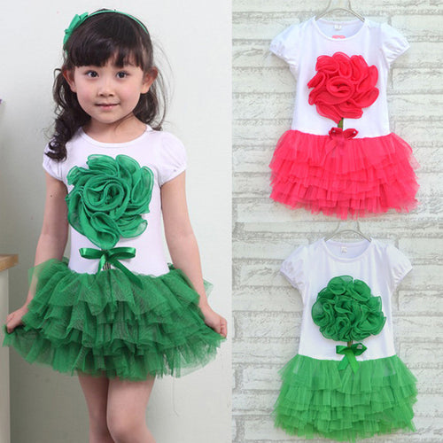 Baby Girls One Piece Dress 3D Flower Party Tutu Dresses Princess Bowknot Costume Clothing SM6