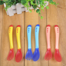 Baby Heat Sensing Thermal Feeding Fork Spoon Kids Weaning Soft Silicone Head 2 Pieces SM6