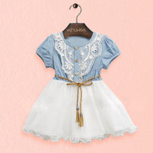 Baby Kids Girl Short Sleeve Denim Lace Dresses Tops White Guaze Children Tutu Dress Sundress 1-6Y  SM6