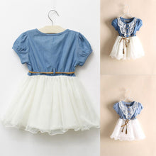 Baby Kids Girl Short Sleeve Denim Lace Dresses Tops White Guaze Children Tutu Dress Sundress 1-6Y  SM6