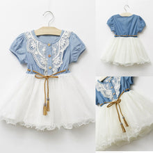 Baby Kids Girl Short Sleeve Denim Lace Dresses Tops White Guaze Children Tutu Dress Sundress 1-6Y  SM6