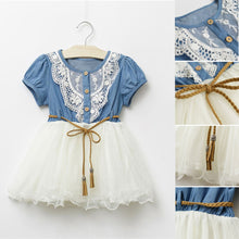 Baby Kids Girl Short Sleeve Denim Lace Dresses Tops White Guaze Children Tutu Dress Sundress 1-6Y  SM6