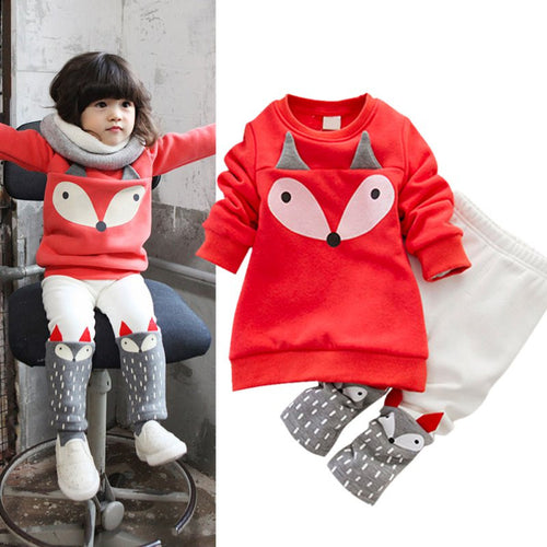 Baby Kids Girls Clothes Set Cotton Thick Velvet Outfits Long Sleeve T shirtsPants Cartoon SM6