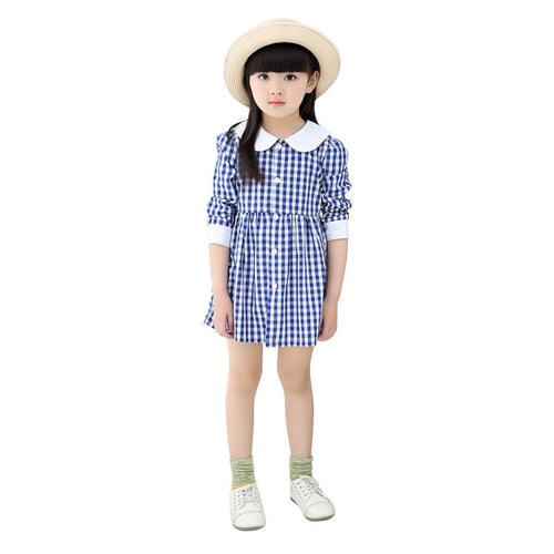 Baby Kids Girls Vogue Long Sleeve Plaid Dress Princess Collar Party Dress 0-4Y SM6