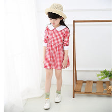 Baby Kids Girls Vogue Long Sleeve Plaid Dress Princess Collar Party Dress 0-4Y SM6