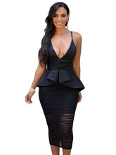 Back Crossover Sleeveless Black Peplum Dress See Through Knee Length Partchwork Floral Lace Dress Robe Moulante Sexy Vestidos SM6