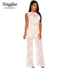 Back Zip  Floral White Lace Jumpsuit  Sexy Romper Sleeveless Elegant Party Wide Leg Jumpsuit Long Pant SM6