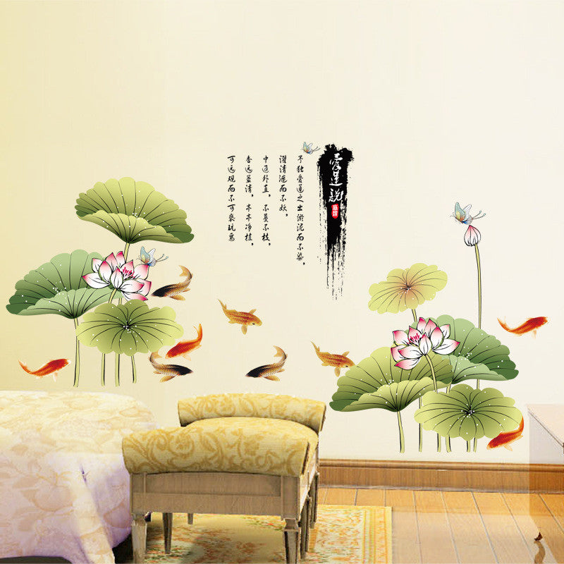 Background ink lotus sitting room the bedroom decorates household adornment wall stickers in the wall SM6