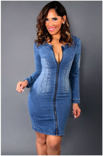 Backless Bodycon  Denim Dress Pencil Jeans Sexy Dress Long Sleeve Ladies Blue Dress Clothing SM6