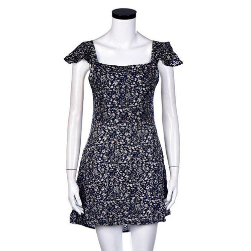 Backless Dress Floral Sweety Short Sleeve Women Summer Dress Vintage Bandage Mini Dress Vetement Femme#121 SM6