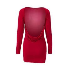 Backless Dress Long Sleeve Casual Cotton Solid Summer Dress Elegant Slim Red Dress Vestido Renda Roupas Feminina SM6