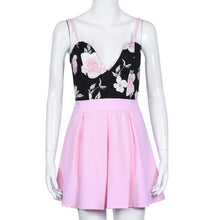 Backless Dress Off Shoulder Sleeveless Printing Floral V-Neck Short Dress Sexy Pink Dress Summer Vestidos Cortos#B719 SM6