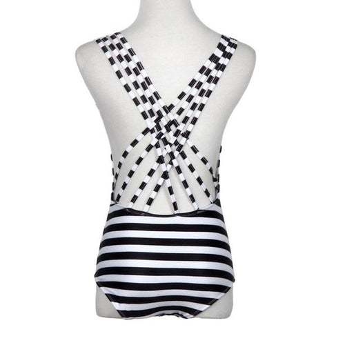 Backless Jumpsuit Sexy Cross Bandage Halter Women Bodysuit Striped Summer Beachwear Padded Sexy Rompers#121 SM6