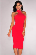 Backless Red Bodycon Sexy Party Formal Dress   Pencil Long Maxi Dress Elegant Sleeveless Turtleneck Dress SM6
