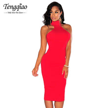 Backless Red Bodycon Sexy Party Formal Dress   Pencil Long Maxi Dress Elegant Sleeveless Turtleneck Dress SM6