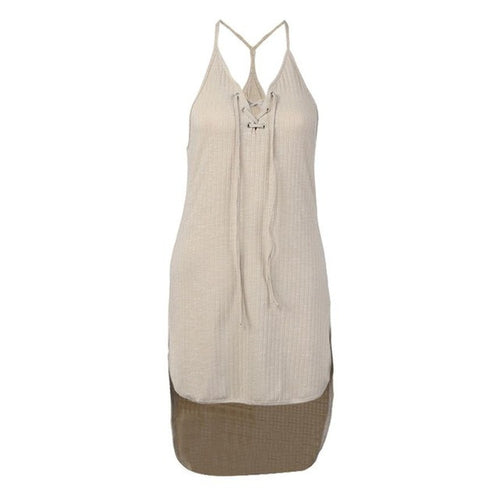 Backless Summer Dress Sexy V-Neck Sleeveless Halter Women Dress Solid Summer Beach Loose Dress Vestidos Curtos#121 SM6