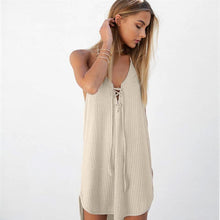 Backless Summer Dress Sexy V-Neck Sleeveless Halter Women Dress Solid Summer Beach Loose Dress Vestidos Curtos#121 SM6