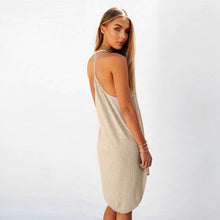 Backless Summer Dress Sexy V-Neck Sleeveless Halter Women Dress Solid Summer Beach Loose Dress Vestidos Curtos#121 SM6