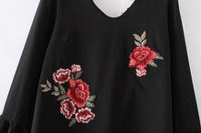 Backless Women Blouses Butterfly Sleeve Embroidery Red Rose Elegant Crop Blouse Sweety Blouse Blusa Bordada#121 SM6