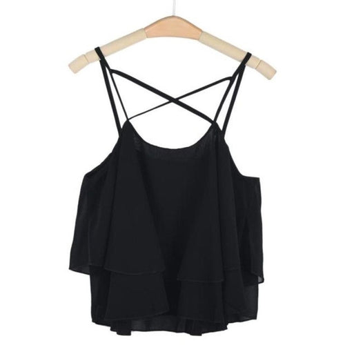 Backless Women Camis 2017 Summer Tops Cross Bandage Chiffon Summer Beach Crop Top Irregular Camisole Tomara Que Caia#121 SM6
