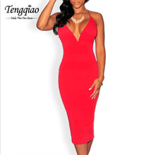 Backless Sexy Bodycon Dresses Clubwear  Sleeveless Red Party Dresses Deep V Neck Cheap Sexy Dress Club Wear SM6