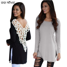 Backless Women Top Sexy Black Lace Hollow Out Blouse Long Sleeve Casual Loose Blouse Ladies Autumn Outwear Roupa Feminina#C928 SM6