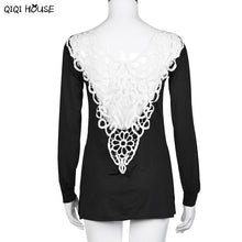 Backless Women Top Sexy Black Lace Hollow Out Blouse Long Sleeve Casual Loose Blouse Ladies Autumn Outwear Roupa Feminina#C928 SM6